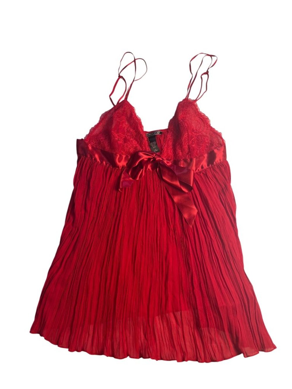 Victorias Secret Pleated Babydoll Lingerie Top Red Satin Ribbon Empire Waist L